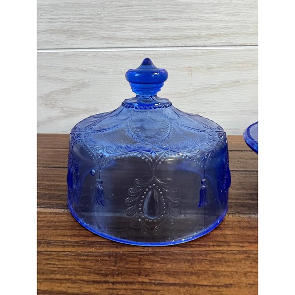 Vintage Pressed Cobalt Glass Butter Dish / Cheese Dome - Picture 3 of 7